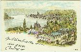 Boppard Rhein LITHOGRAPHIE alte Ansichtskarte Heimatbeleg