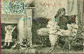 Enfant noel jouets Poup�e musique Carte postale ancienne