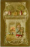 Noel t�l�phone r�veil chemin�e enfant Carte postale ancienne